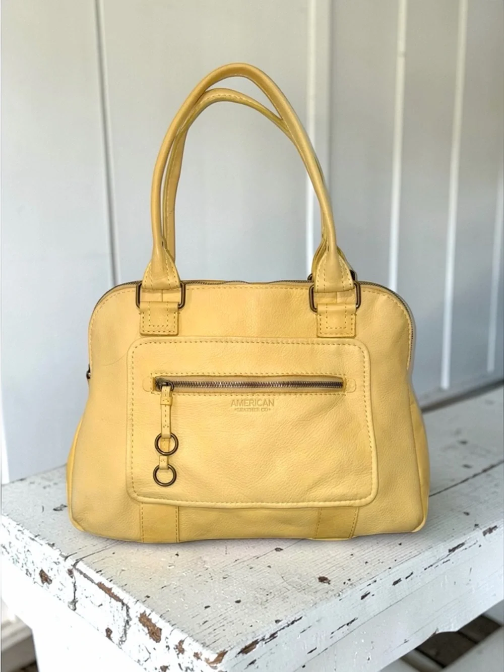 American Leather Co. Lemon Yellow Leather Hobo Shoulder Bag - Picture 1 of 7